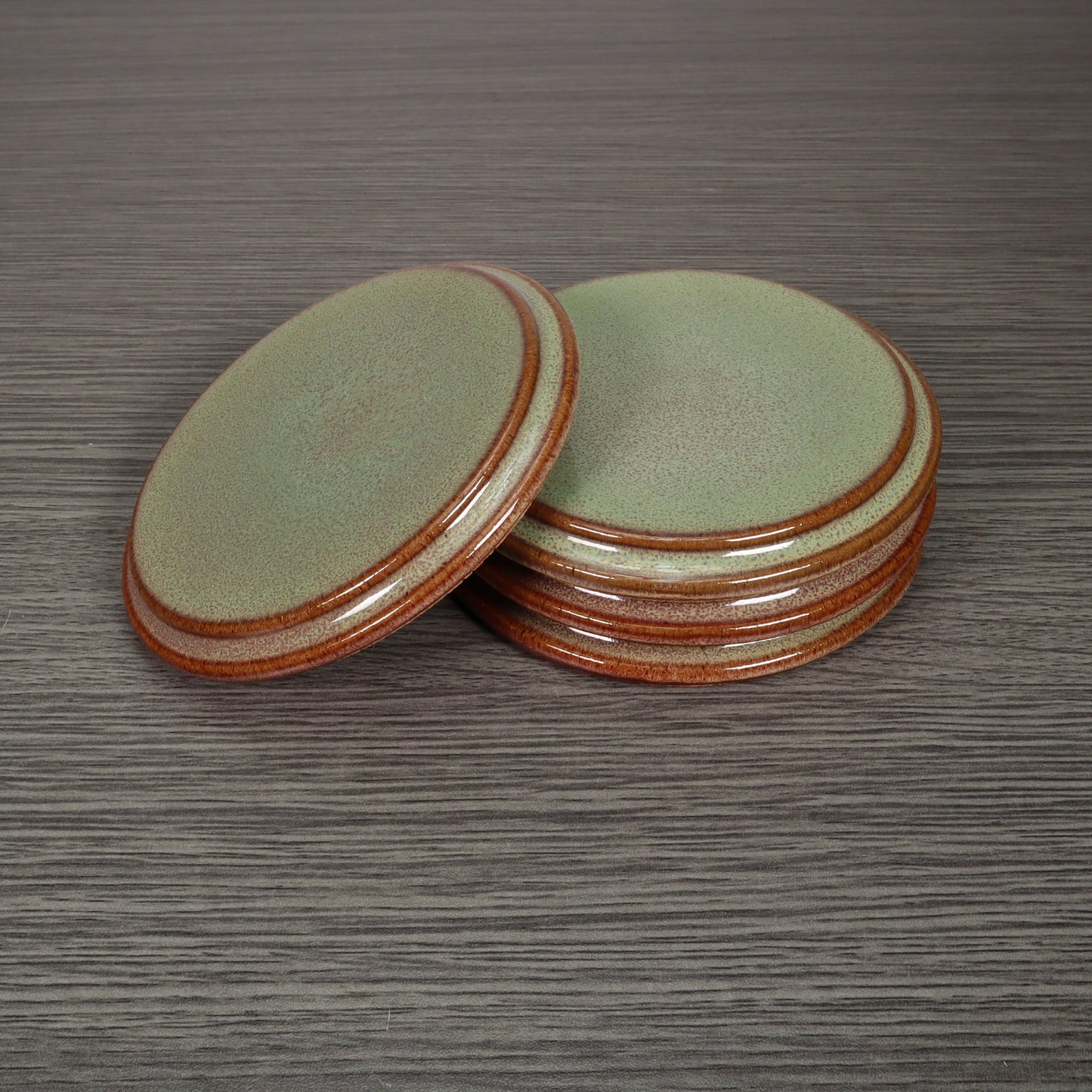 Green Round Smooth Stoneware Ceramic Coaster