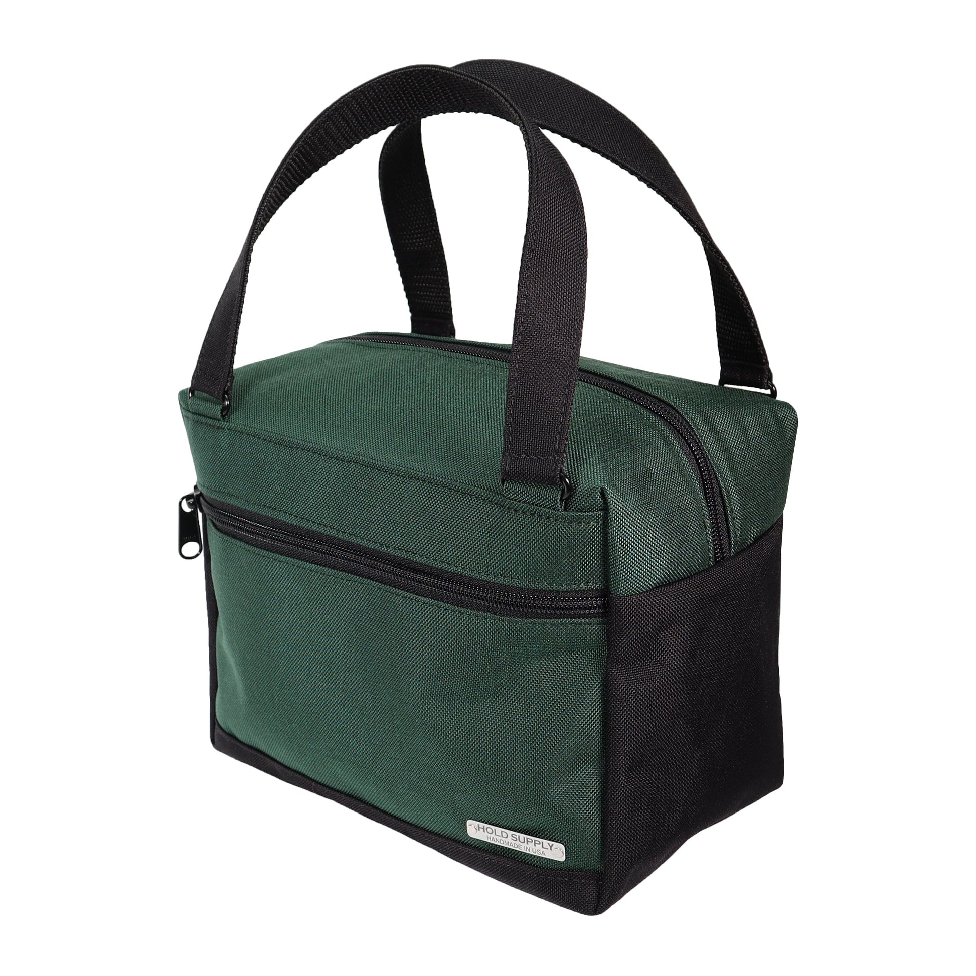 Green and Black Insulated Canvas Zippered Lunch Bag