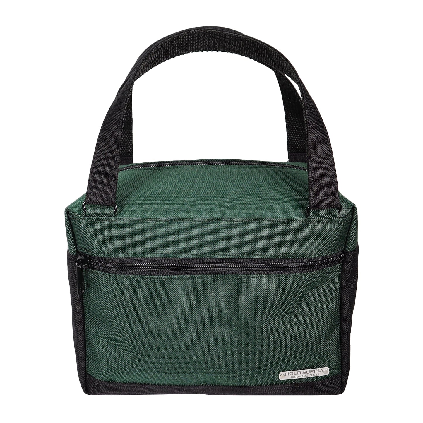Green and Black Insulated Canvas Zippered Lunch Bag