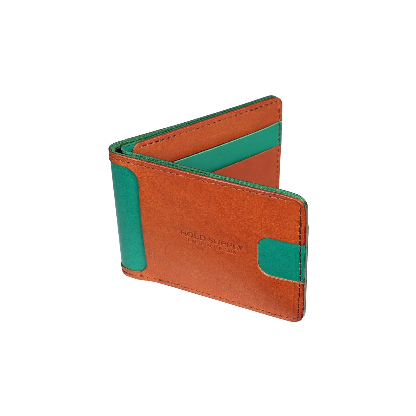 Green and Brown Men's Leather Bifold Wallet