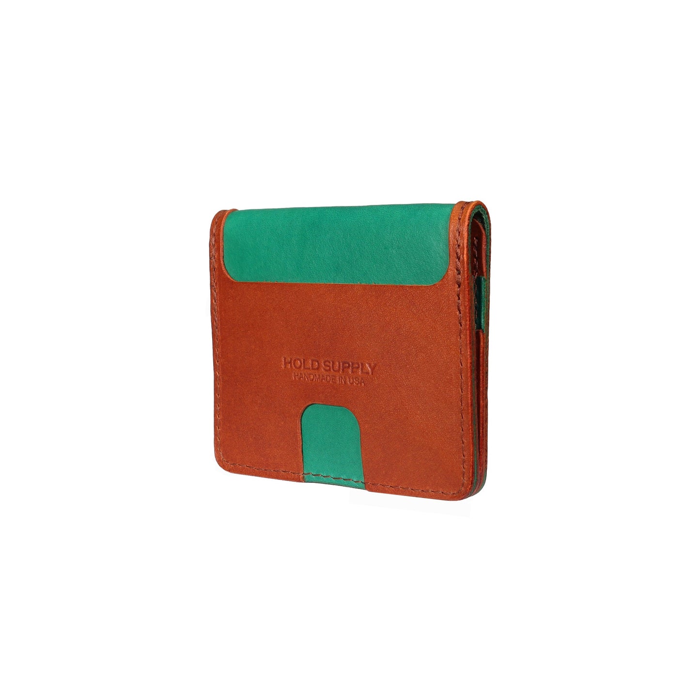 Green and Brown Leather Vertical Bifold Wallet