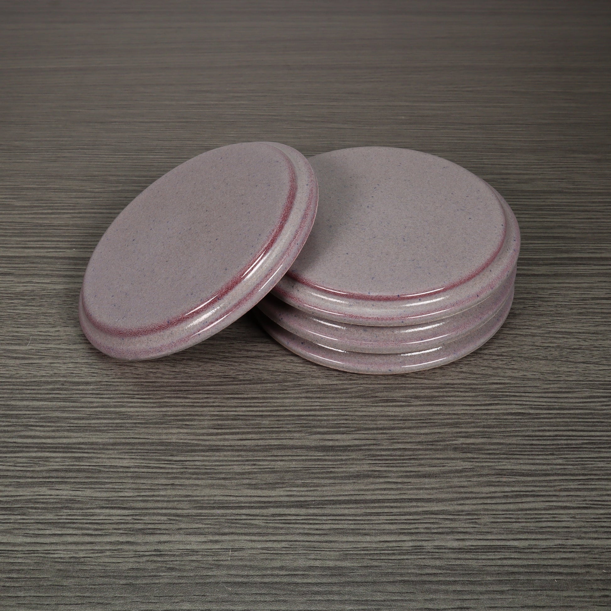 Gray Round Smooth Stoneware Ceramic Coaster