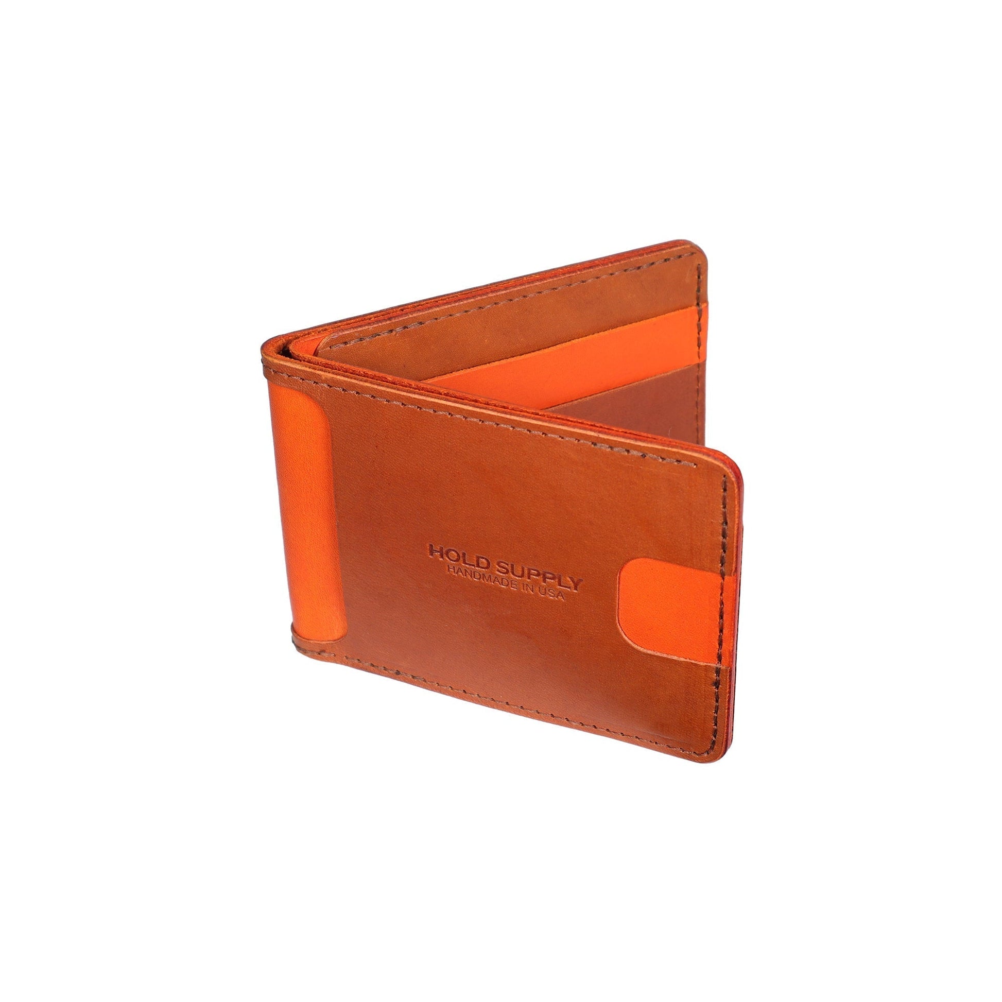 Orange and Brown Men's Leather Bifold Wallet