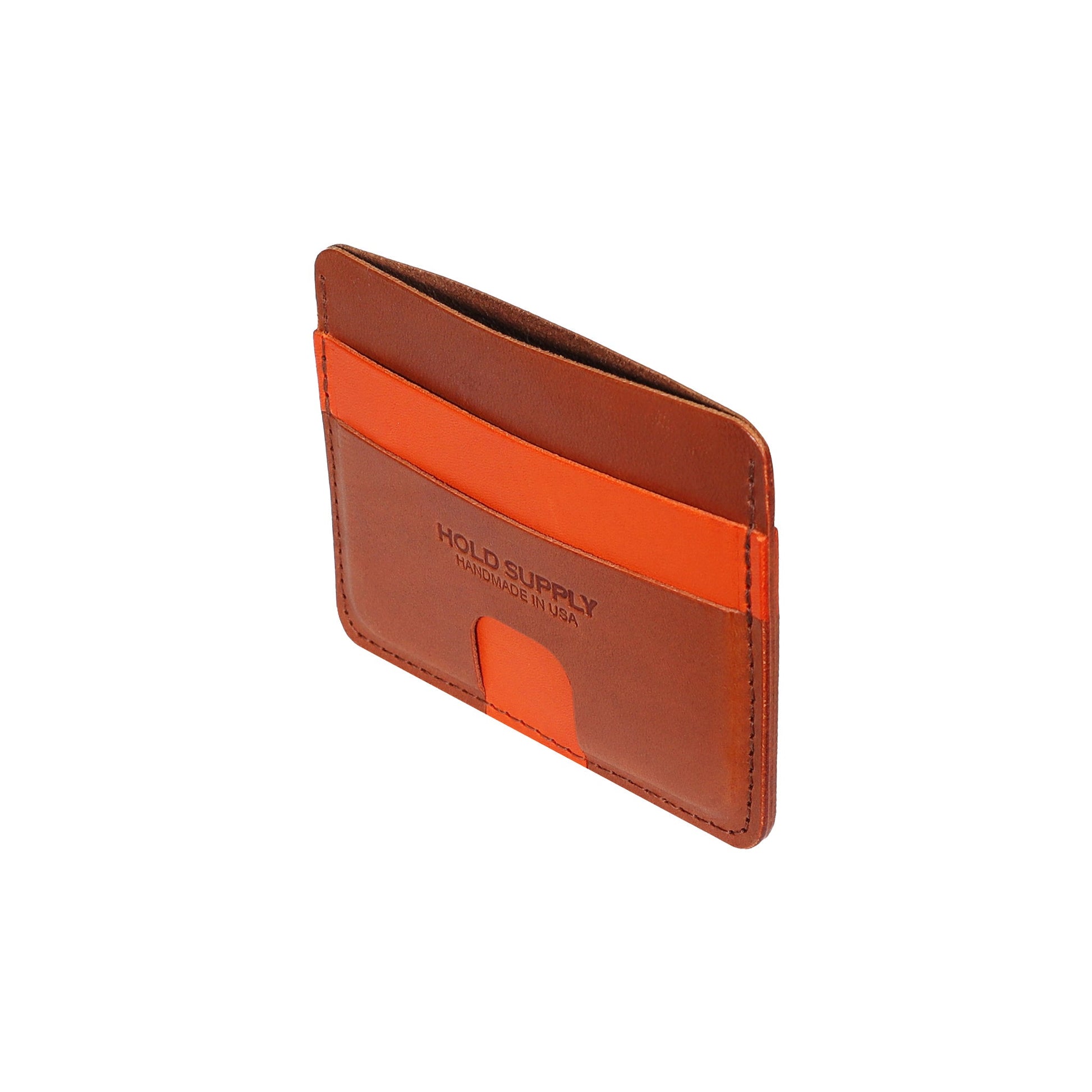 Orange and Brown Leather Card Holder Wallet