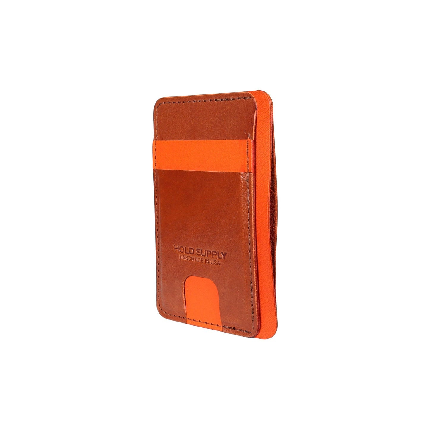 Orange and Brown Leather Front Pocket Wallet