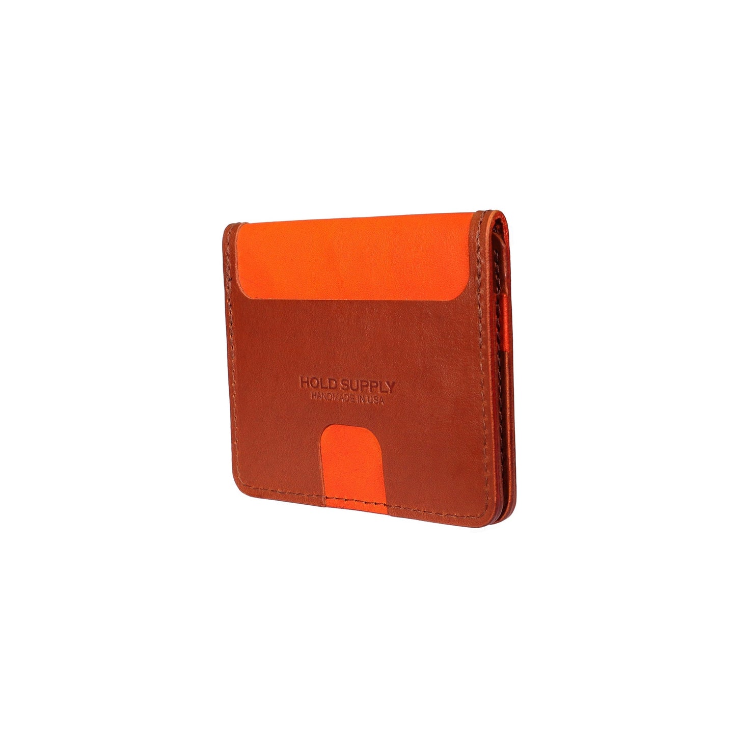 Orange and Brown Leather Vertical Bifold Wallet