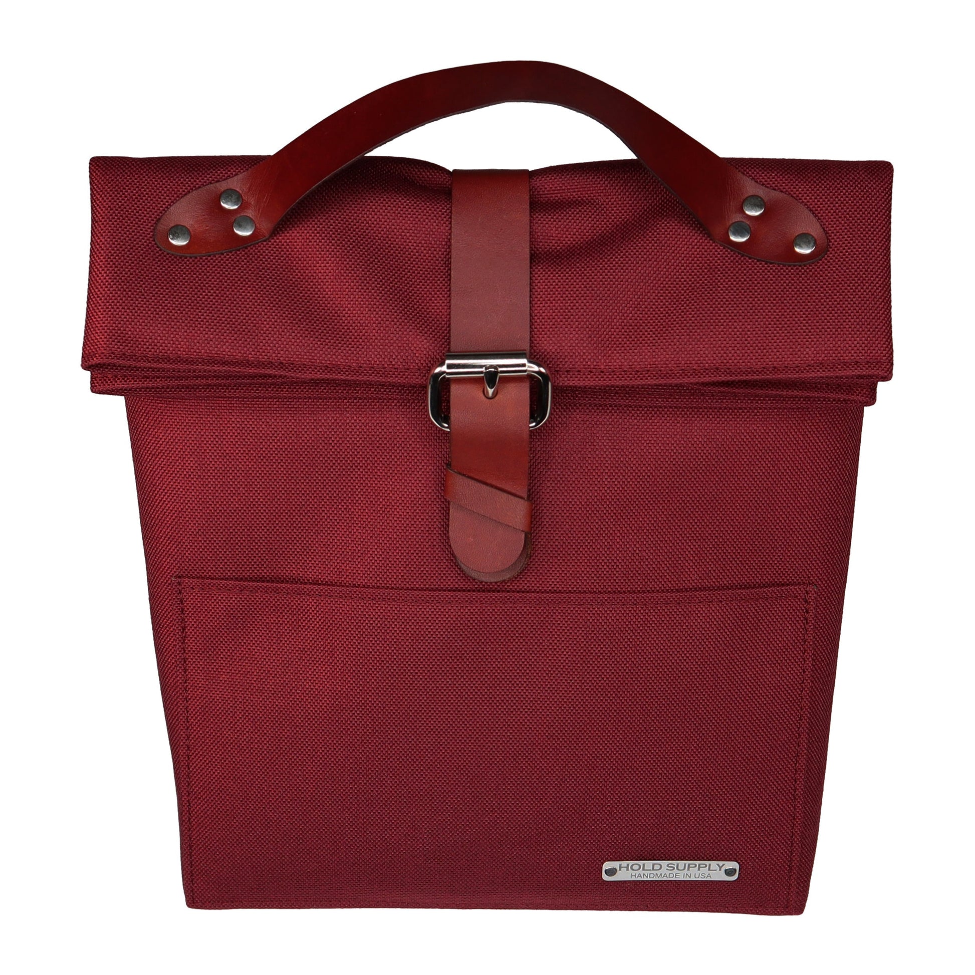 Red Canvas & Leather Fold Top Lunch Bag