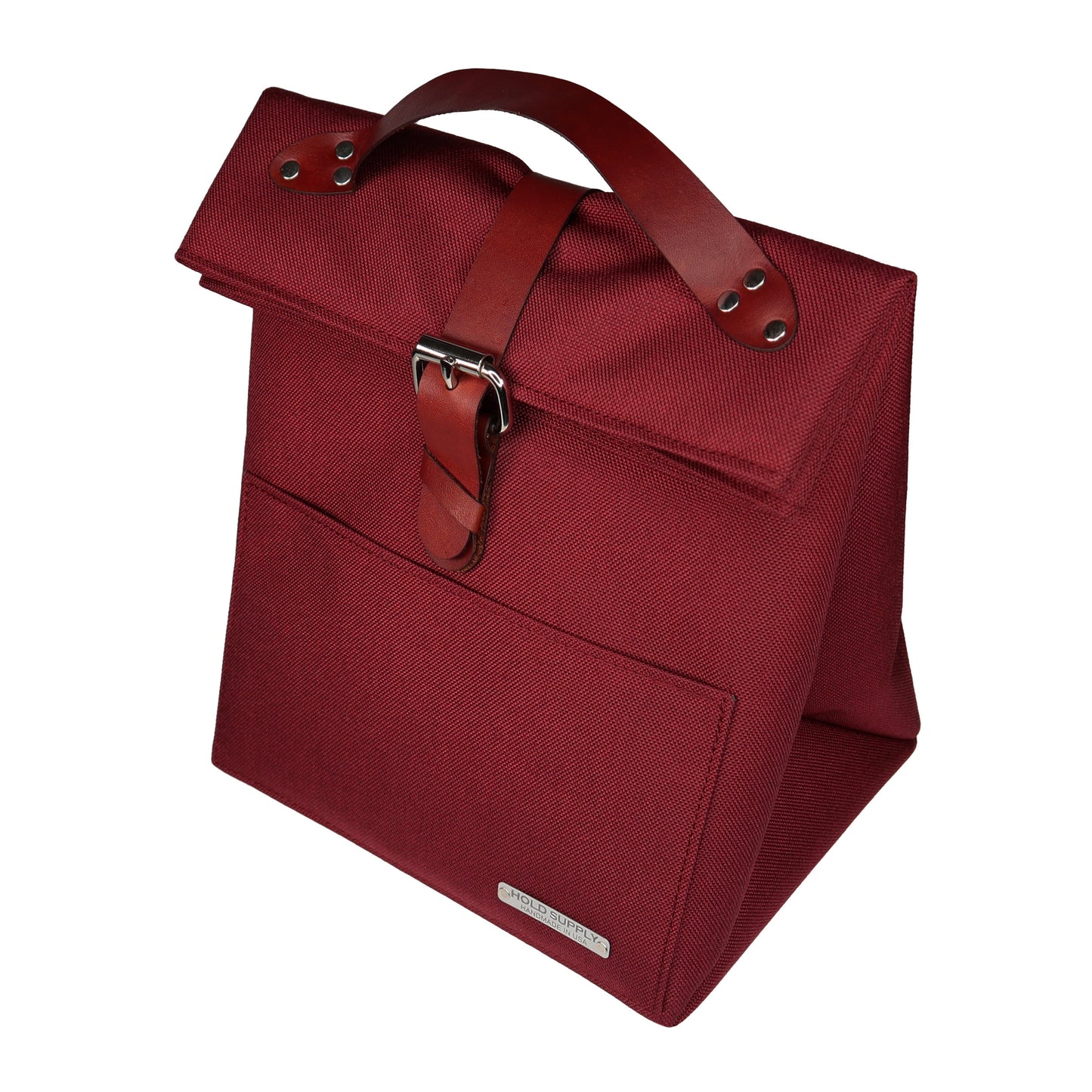 Red Canvas & Leather Fold Top Lunch Bag