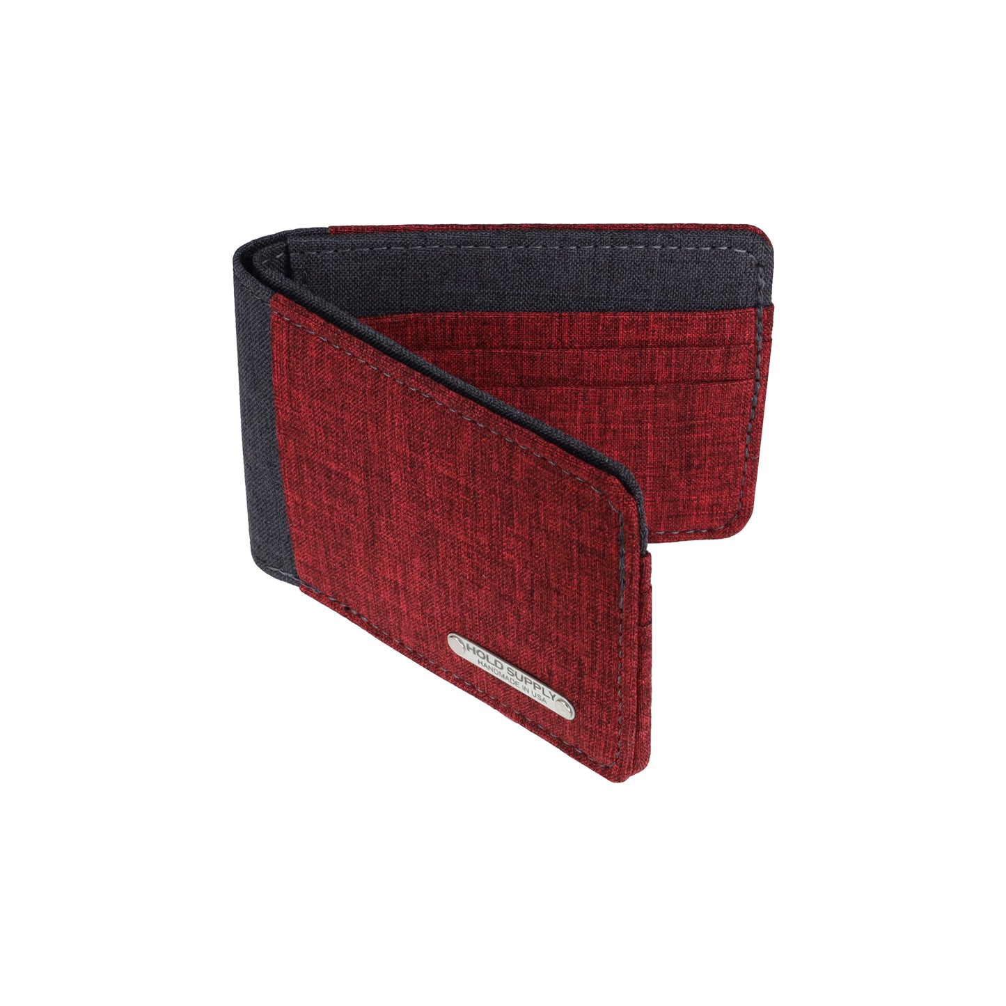 Red and Gray Fabric Bifold Wallet