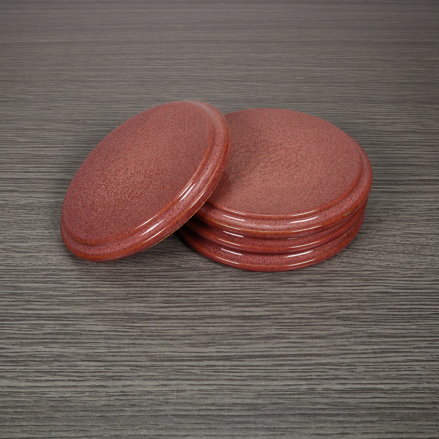 Red Round Smooth Stoneware Ceramic Coaster