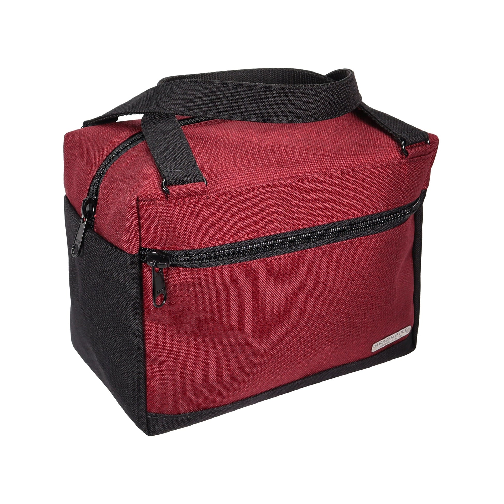 Red and Black Insulated Canvas Zippered Lunch Bag