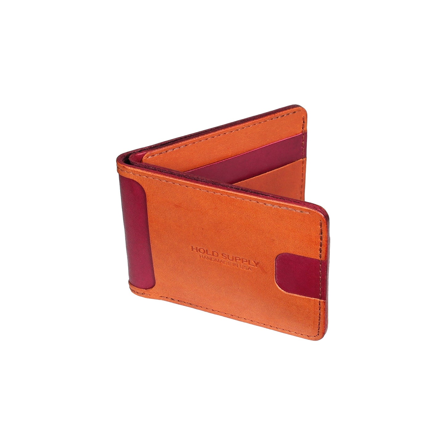 Red and Brown Men's Leather Bifold Wallet