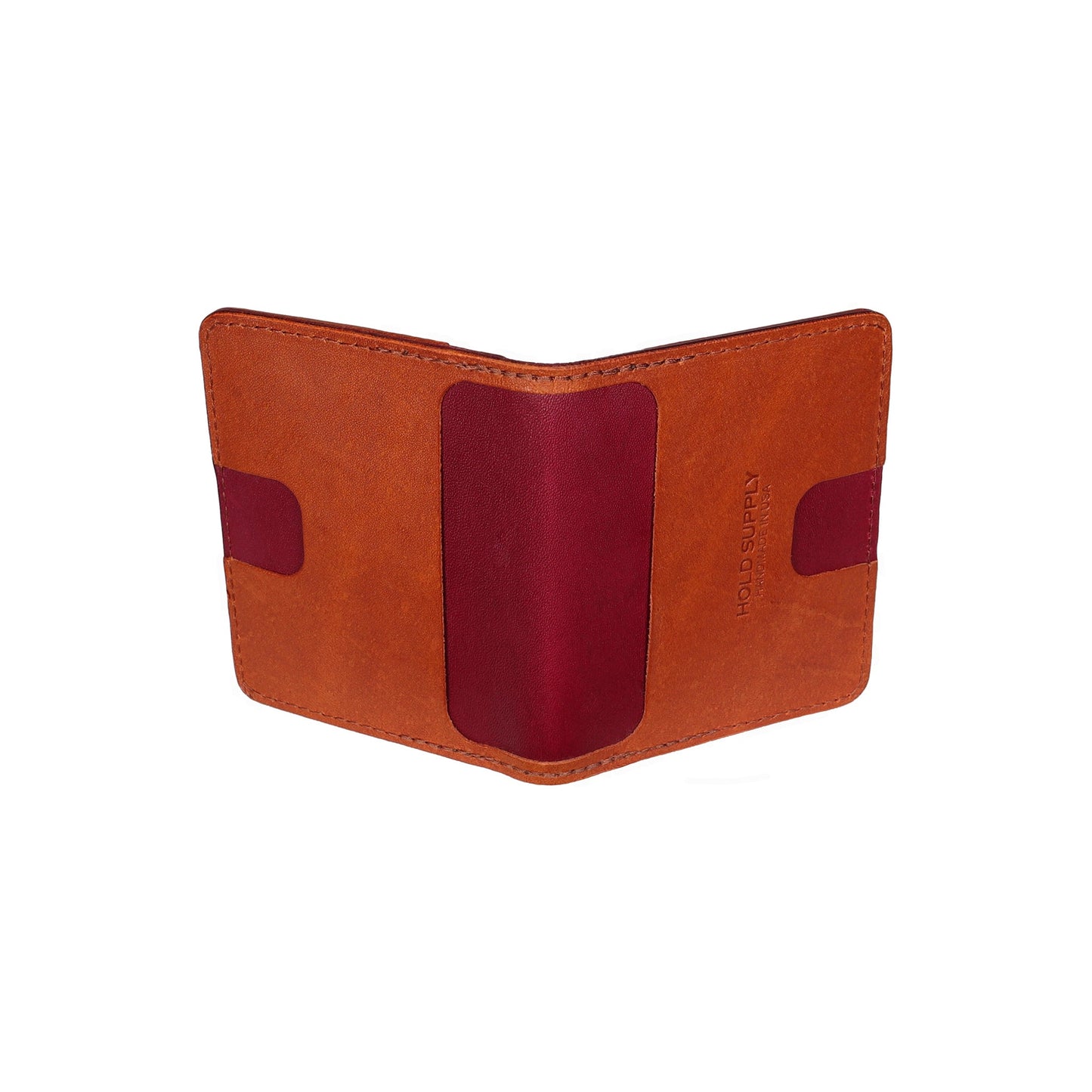 Red and Brown Leather Vertical Bifold Wallet