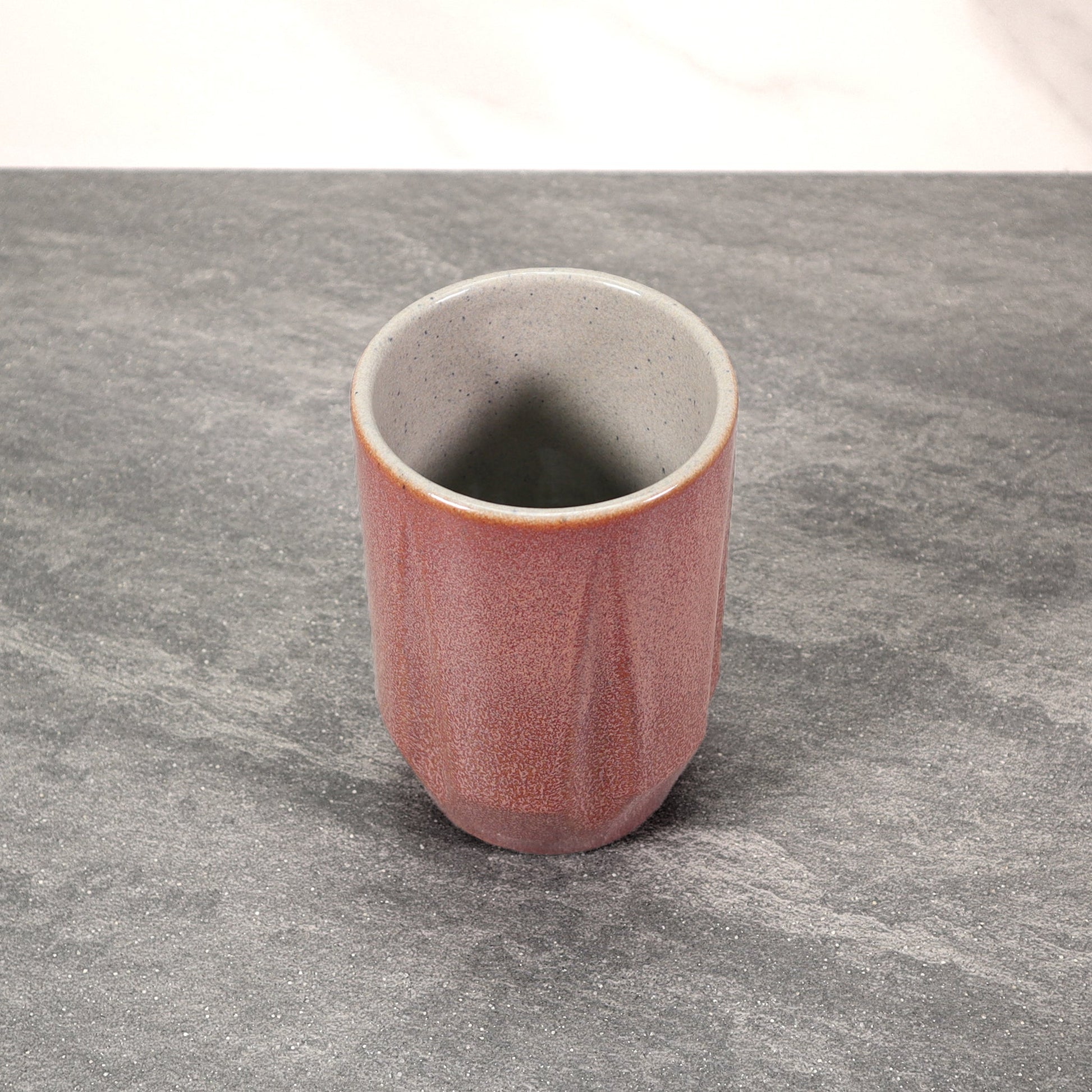 Red Exterior / Gray Interior Round Notched 16 oz Stoneware Cup