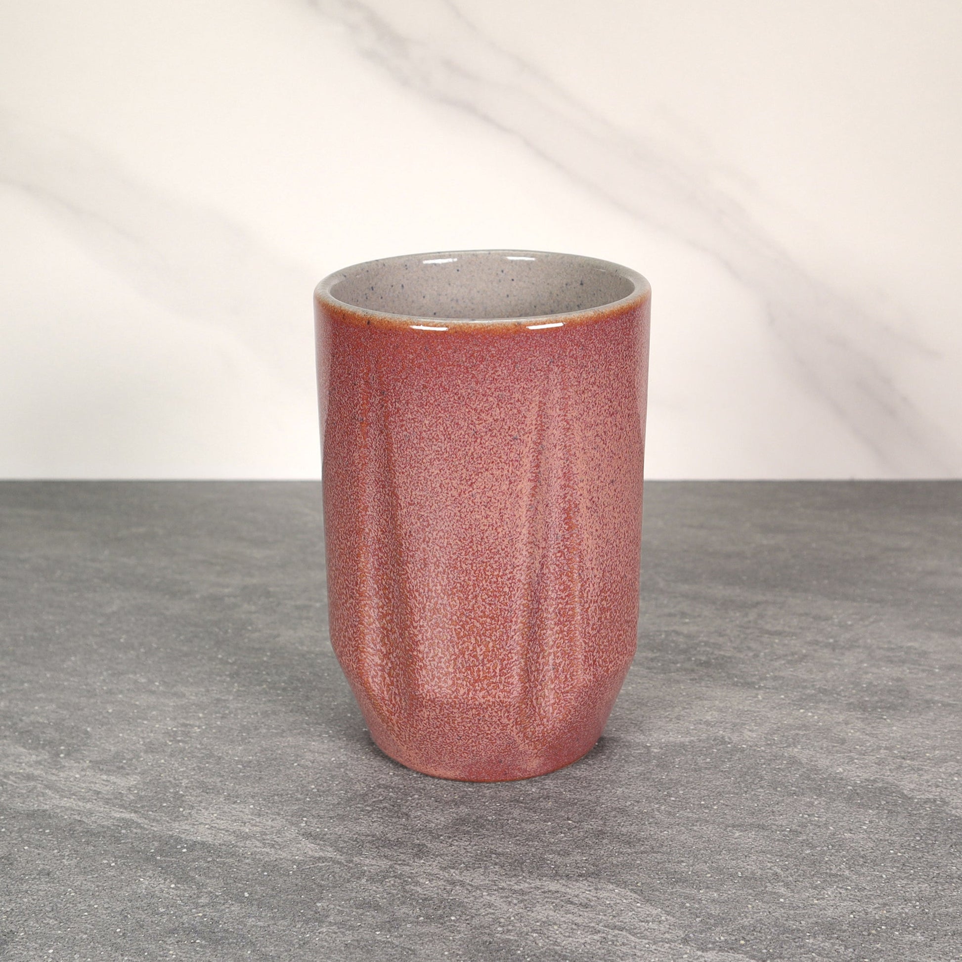 Red Exterior / Gray Interior Round Notched 16 oz Stoneware Cup