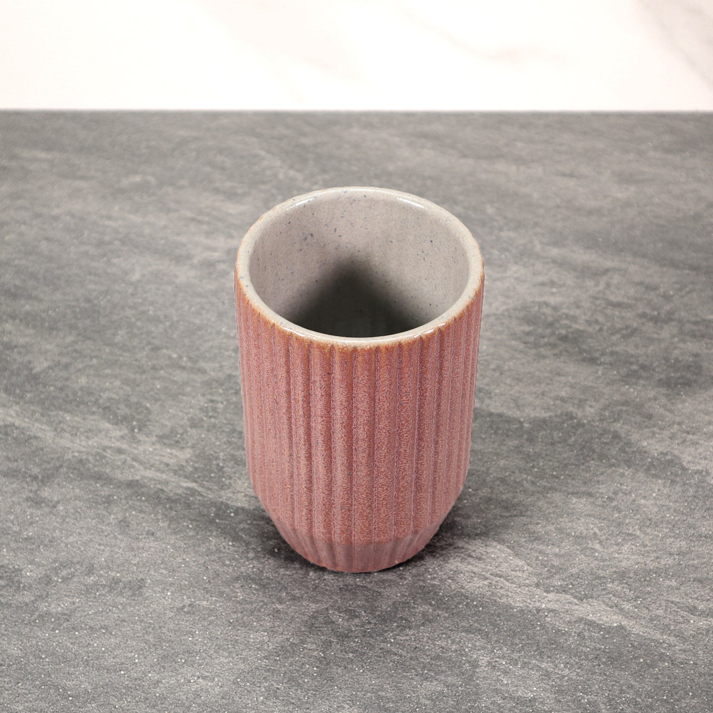 Red and Gray Round Ribbed Stoneware Ceramic Mug