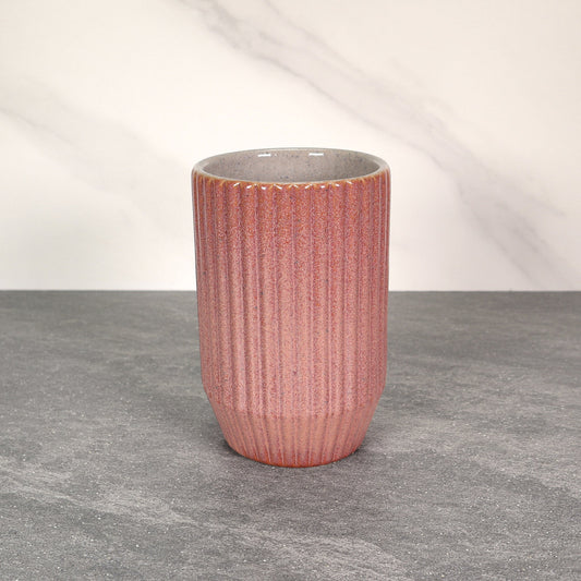 Red and Gray Round Ribbed Stoneware Ceramic Mug
