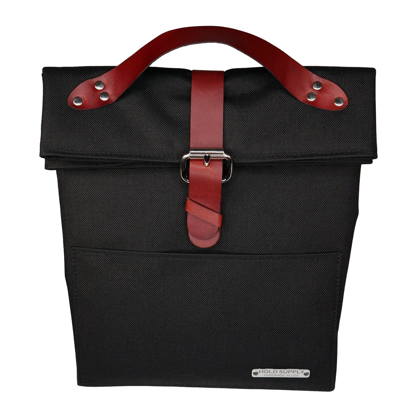 Black Canvas & Leather Fold Top Lunch Bag