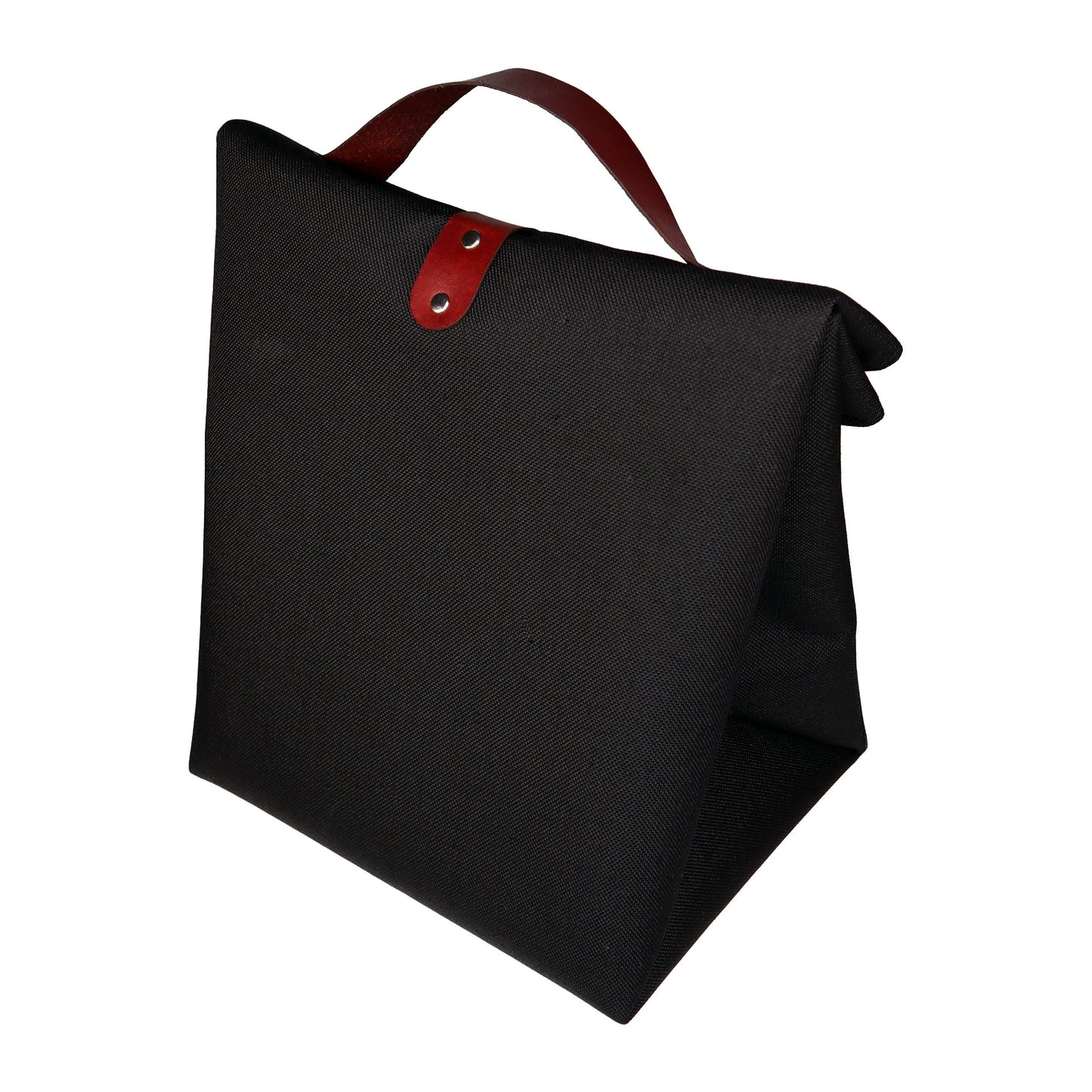 Black Canvas & Leather Fold Top Lunch Bag