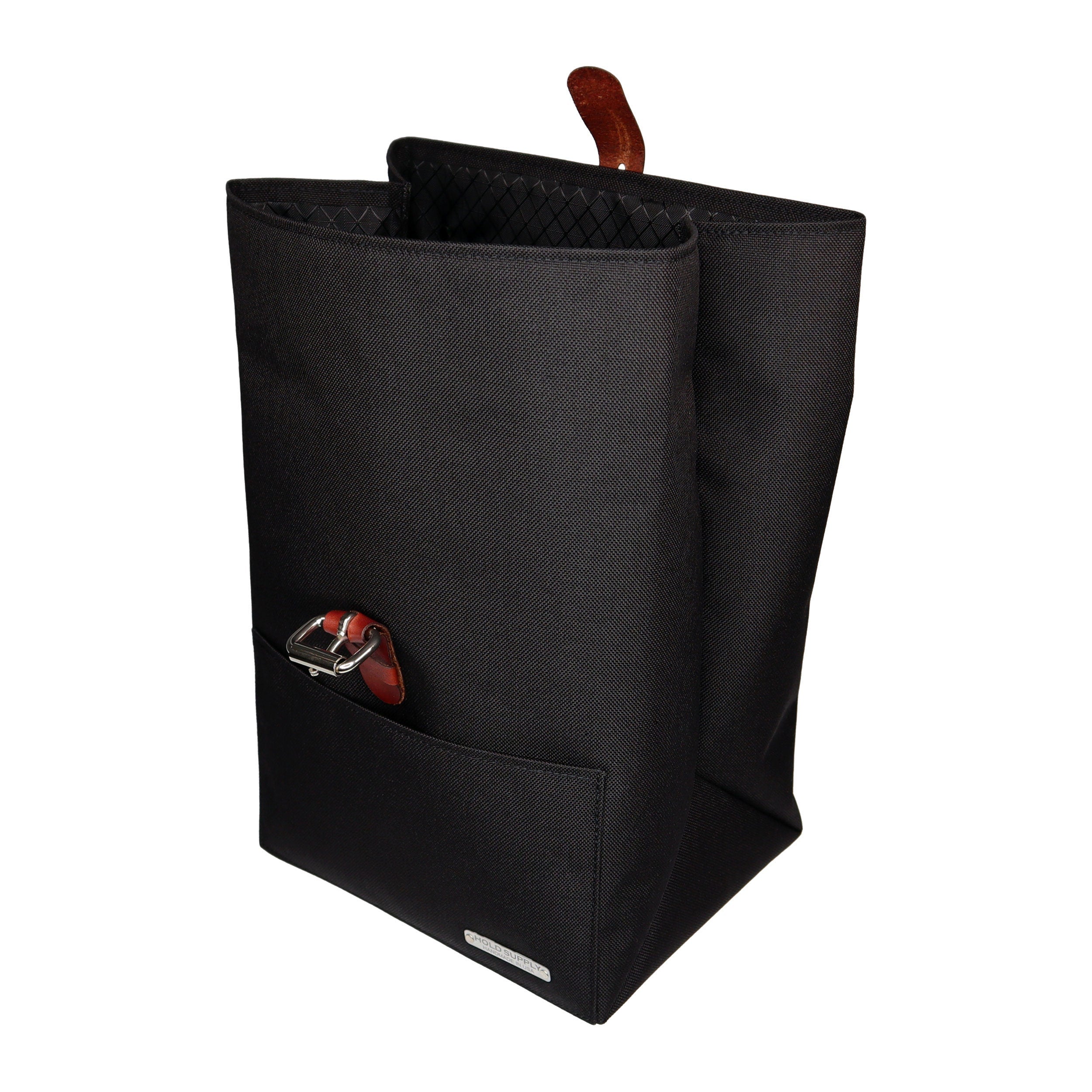 Black Canvas Leather Fold Top Lunch Bag